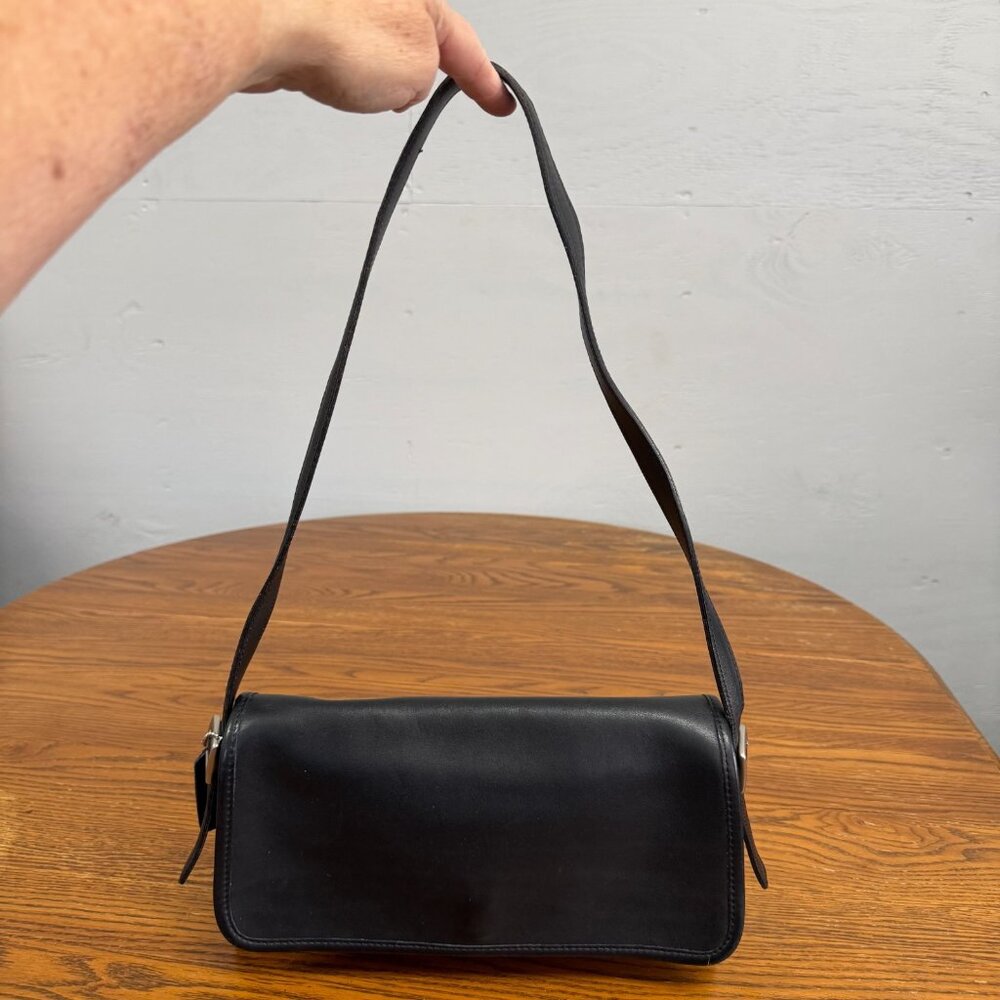 Vintage Coach Andrea‎ Flap Leather Shoulder Bag Black # C9D-9072